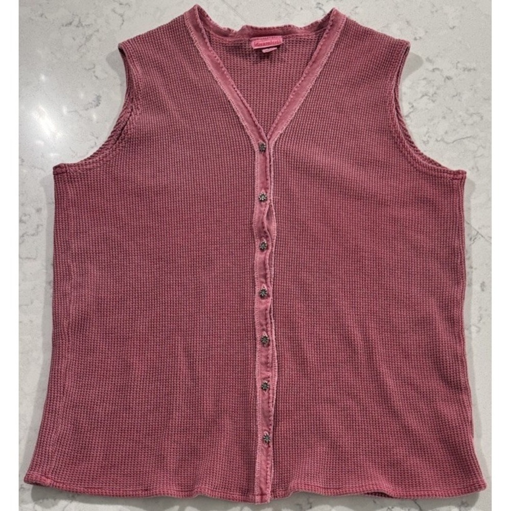 VTG 90s Gramicci Waffle Knit Button Front Tank Top Womens S Rose Pink Made USA